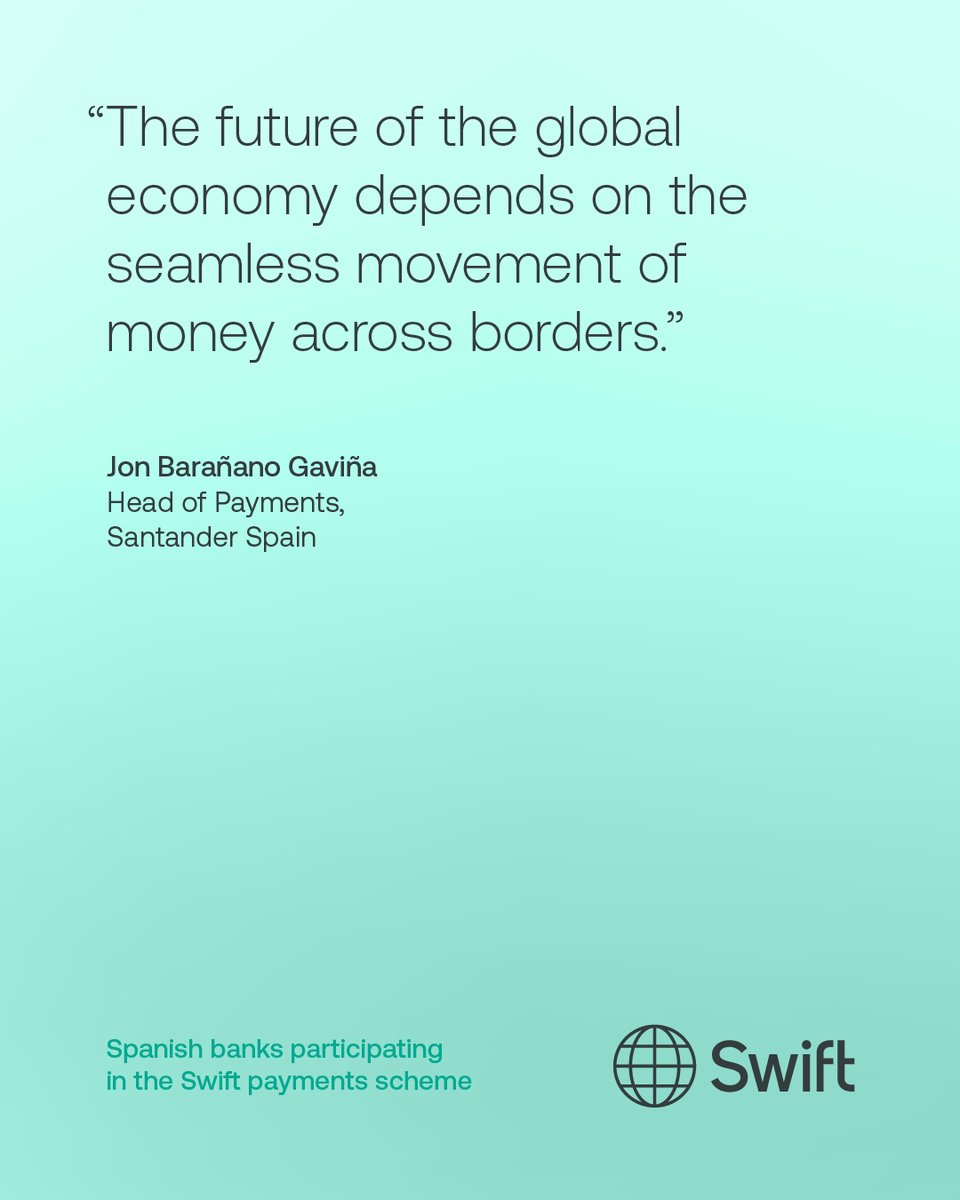 swiftcommunity's tweet photo. Spain is raising the bar for cross-border payments. 

Over the past decade, Spain has become a leader in instant payments. Today, the Spanish banking community is building on that success by connecting domestic payment capabilities with international payment networks.

The result? A faster, more transparent and more predictable experience for businesses and consumers alike.

Read more: https://t.co/N0VzvhpEnM

#CrossBorderPayments #SwiftScheme