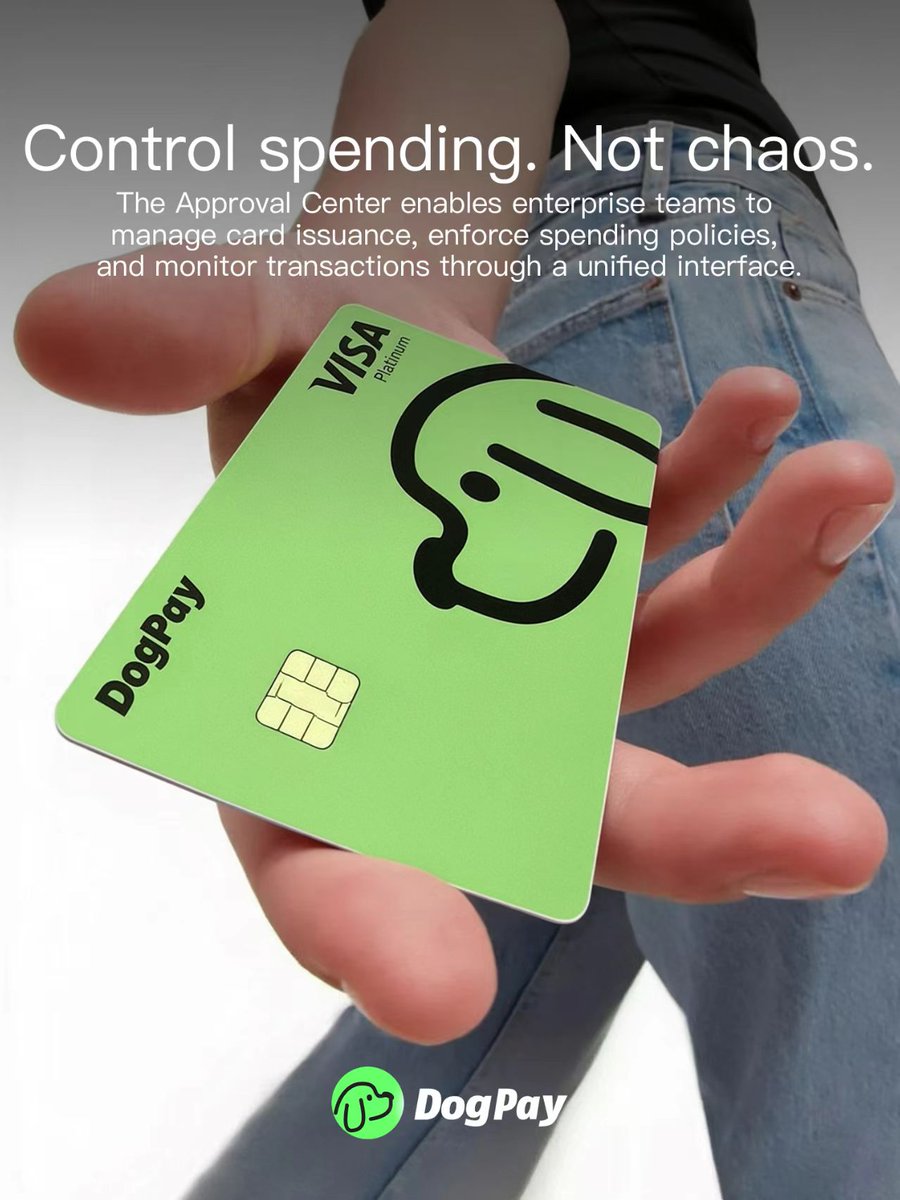 DogPay_'s tweet photo. Your team needs cards. Each with its own limit. Each trackable in real time. DogPay's Approval Center lets you issue cards to employees, set spending limits, and audit every transaction — all from one dashboard.  
#DogPay #TeamSpending #ApprovalCenter https://t.co/mwVAmoSZ4C