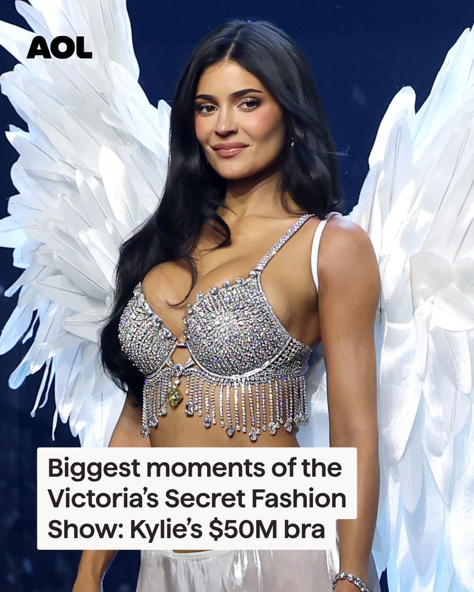 AOL's tweet photo. The Angels are back! This year’s Victoria’s Secret Fashion Show was packed with showstopping moments, from Kylie Jenner wearing a record-breaking Fantasy Bra to star-studded performances and buzzy runway debuts. Here are the night’s biggest moments. (Source: USA TODAY)

👼 https://t.co/3mYB5mSoZ0