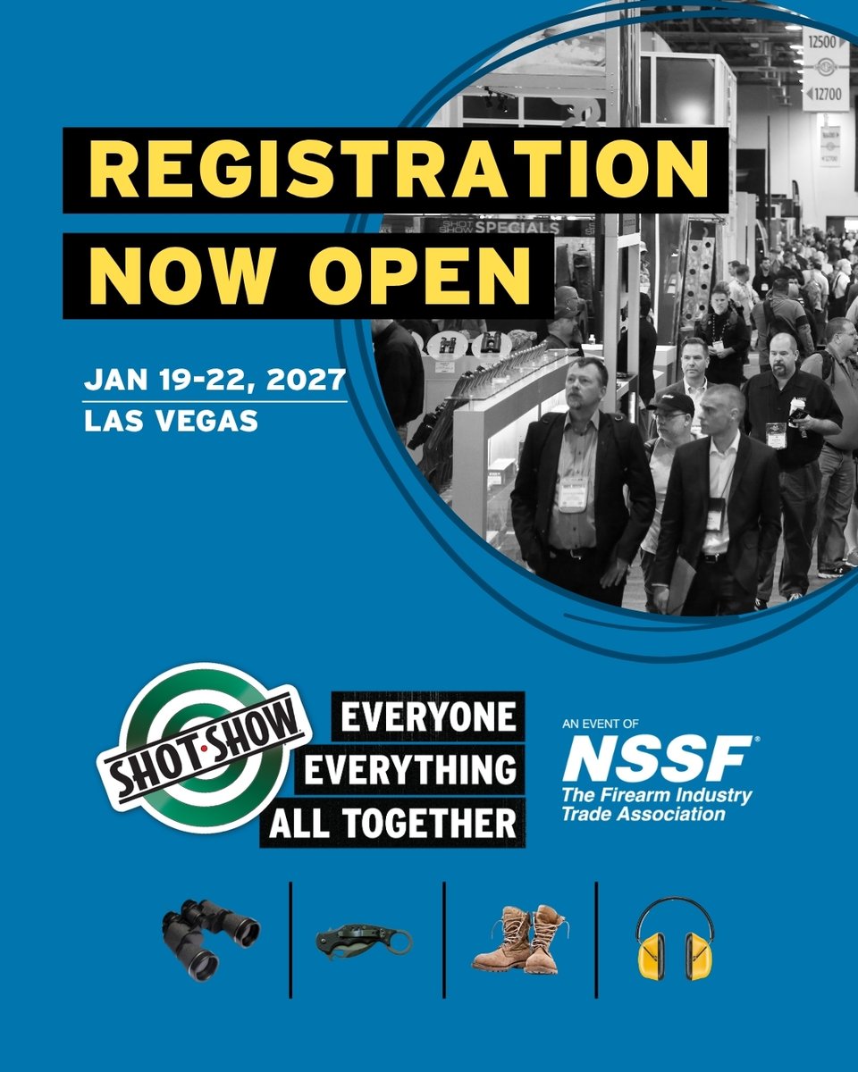 nssfshotshow's tweet photo. Attendee and buyer registration is officially open for the 2027 SHOT Show!

https://t.co/n8CRnxDECg

Registration is sponsored by @Streamlight by booth 11468 in the Venetian Expo to see the newest and best products from Streamlight.

#SHOTShow #SHOTShow2027 #Sponsored https://t.co/3pOOFFQ5YD