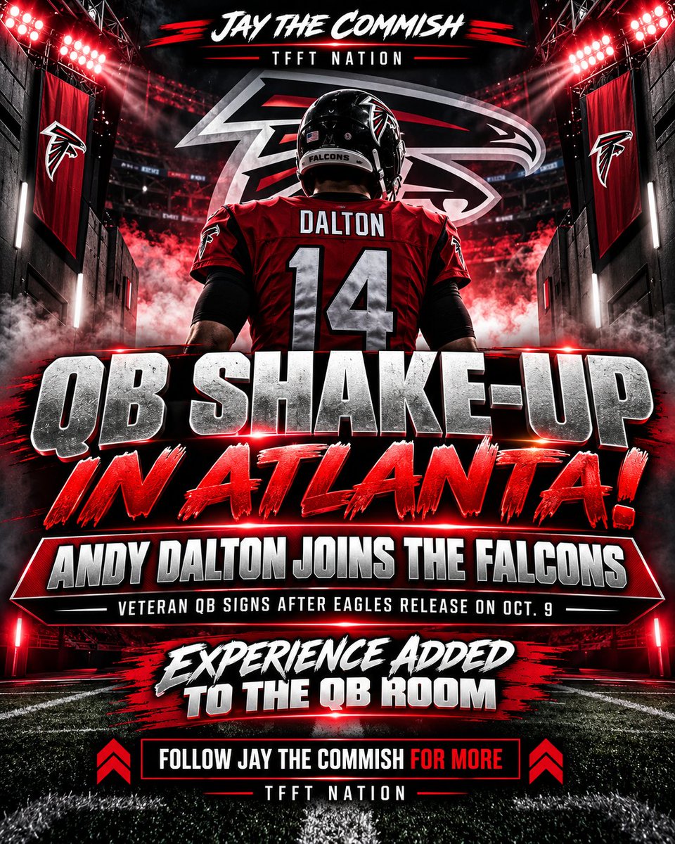 jaythecommish's tweet photo. PENIX IS PLAYING WELL, SO WHY ARE THE FALCONS BRINGING IN ANDY DALTON? IS TUA TAGOVAILOA ON THE HOT SEAT?

The Atlanta Falcons are making moves at quarterback.
#AtlantaFalcons #MichaelPenix #TuaTagovailoa #AndyDalton #NFL #QuarterbackDebate #JayTheCommish #TFFTNation https://t.co/ZEsqeu5LIn