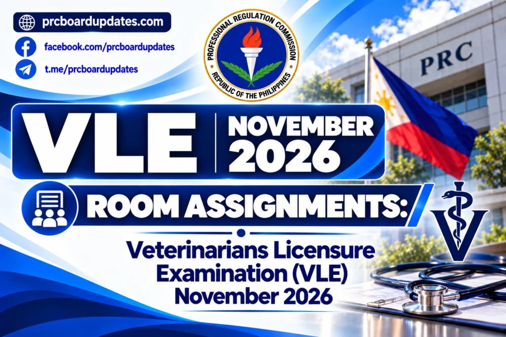 prcboardupdates's tweet photo. VLE November 2026
✔️ Room Assignments: Veterinarians Licensure Examination
✅ https://t.co/iRwaxXTa9q
#prcboardupdatesdotcom #prcboardupdates #VLE #veterinarymedicine https://t.co/mwuq2fipxy
