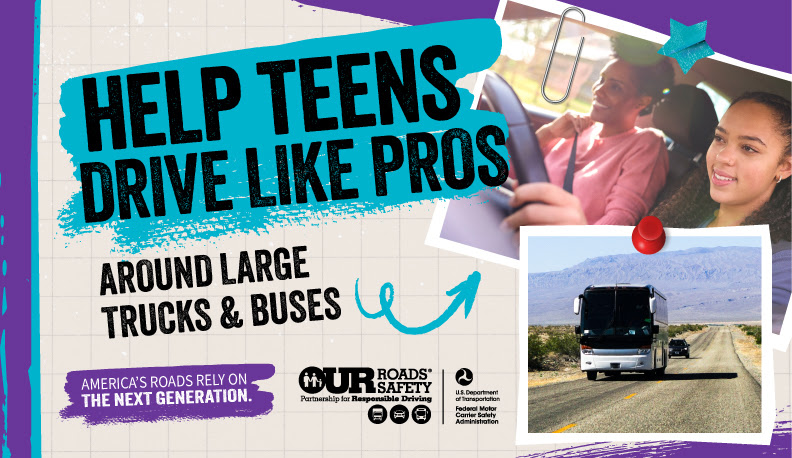 FMCSA's tweet photo. 🚗 It’s National Teen Driver Safety Week (Oct. 18–24)!
Help young drivers learn to safely share the road with large trucks and buses. FMCSA offers FREE lessons, videos and safety tips!
Toolkit: https://t.co/8CpcvRVoeL
Teen Zone: https://t.co/P4d6SozlWg
#TeenDriverSafetyWeek https://t.co/HulmA3h1PA