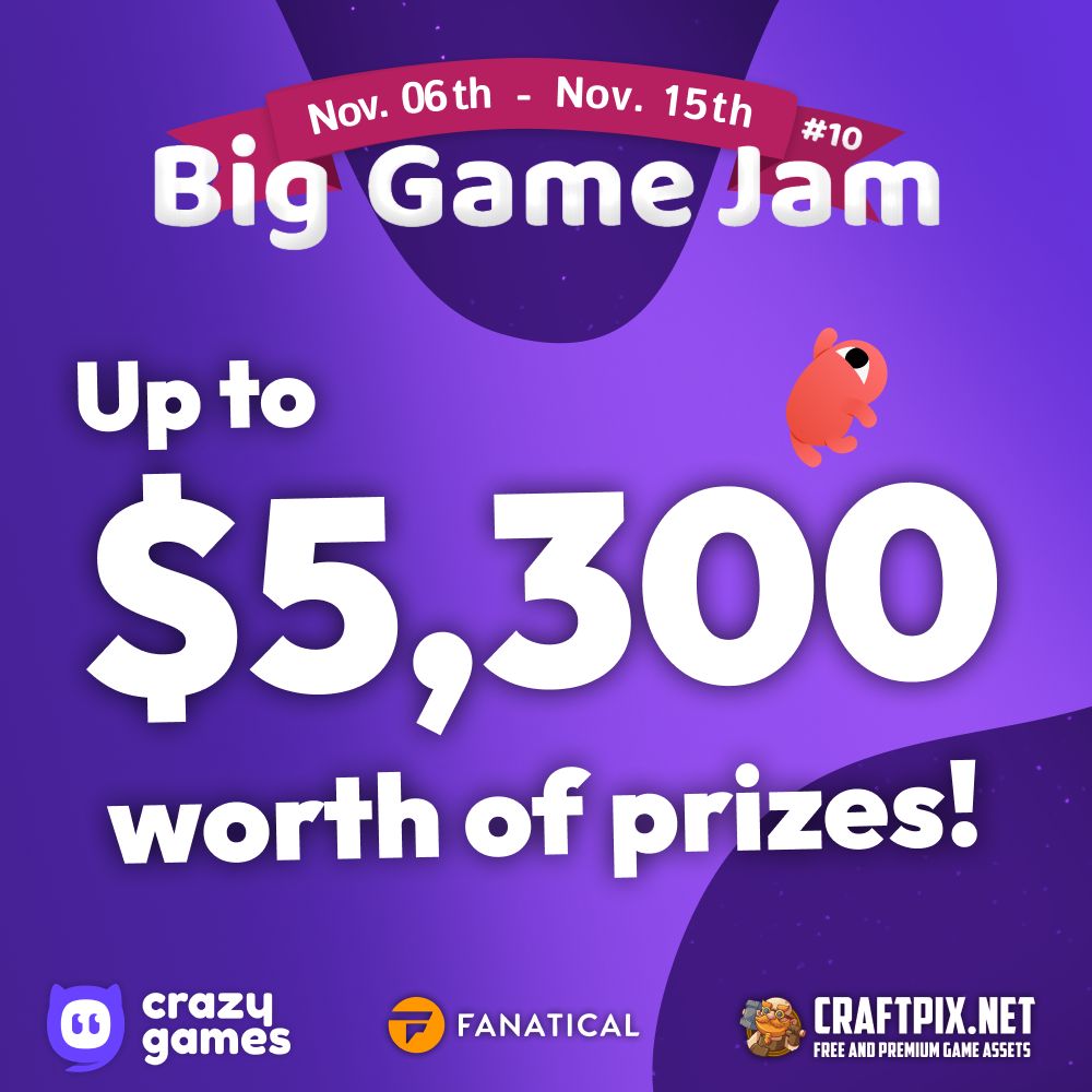 GDevelopApp's tweet photo. Join thousands of artists and game creators for 9 days of making the best game possible around a specific theme. Thanks to our sponsors, this year's prize pool is worth up to $5,300! 

#GDevelop #GameJam https://t.co/lX49VGgBMk