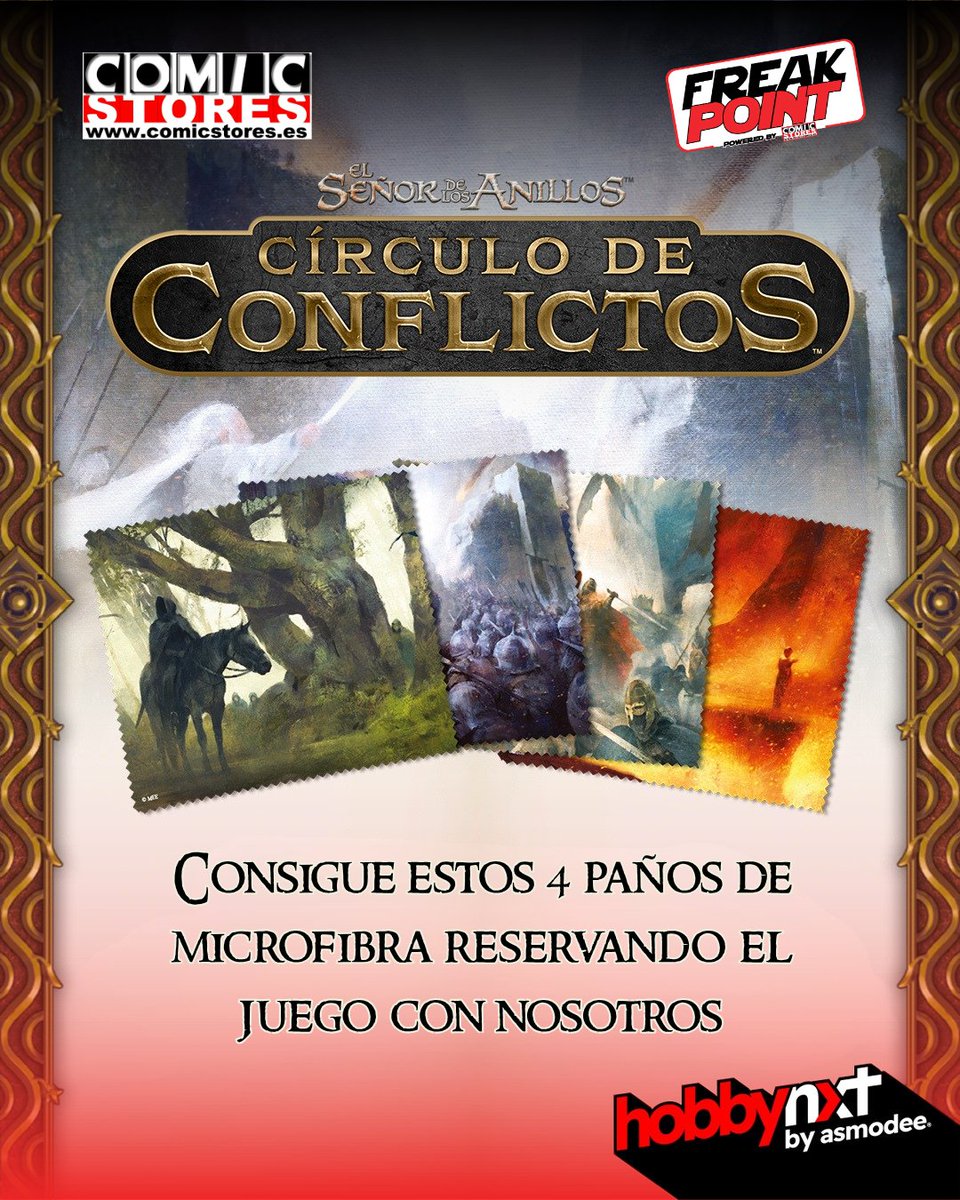 FrkPoint's tweet photo. 💍 ¡La Tierra Media vuelve a la mesa con El Señor de los Anillos: Círculo de conflictos! 🎲

🎁 Reservadlo en tiendas físicas @comicstores o Freak Point y llevaos 4 paños ilustrados GRATIS. ¡Unidades MUY limitadas!

👉 https://t.co/NE8iqfKSnw

#ElSeñorDeLosAnillos #JuegosDeMesa https://t.co/qWRfl2npJE
