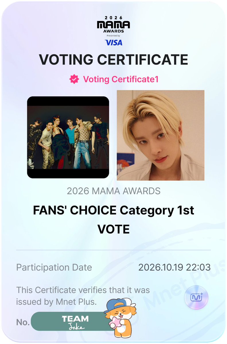 jakeupdateteam's tweet photo. MAMA FANS' CHOICE Category 1st VOTE! 

VOTE FOR ENHYPEN ENGENEs!! 🔥🔥🔥 

#2026MAMAVOTE #ENHYPEN https://t.co/XvtA86hpm3