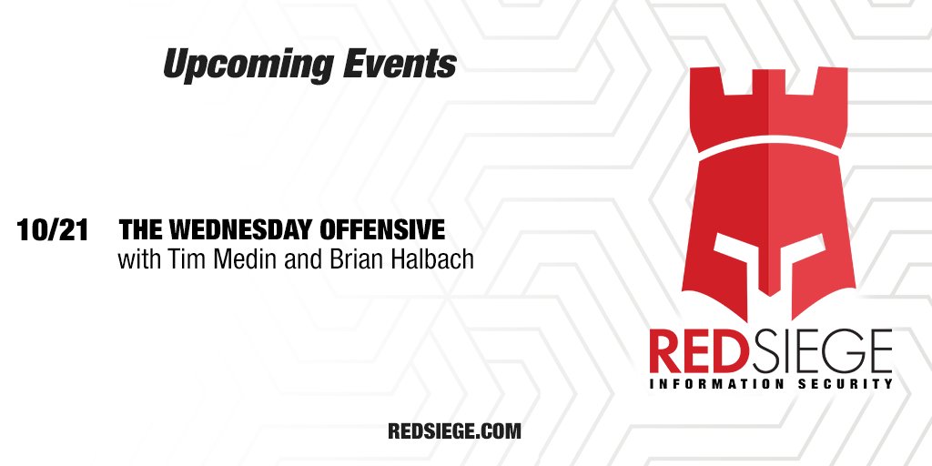 RedSiege's tweet photo. Here's what we've got coming up this week!

This week on The Wedoff Brian Halbach will be talking about the transition from cybersecurity consulting to cybersecurity in the Fortune 500 world, and vice-versa.

🔗 https://t.co/OGH4LfV2rp https://t.co/Gr0PRiT2dx