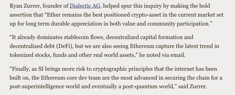 temp_projects's tweet photo. Some great insights from @Dialectic_Group's @kukulabanze in @Forbes today on Ethereum's long-term potential and his thesis that ETH remains the best-positioned crypto asset for durable appreciation.

Link in comments below

By: @CharlesLBovaird https://t.co/1xkQWbHVA6