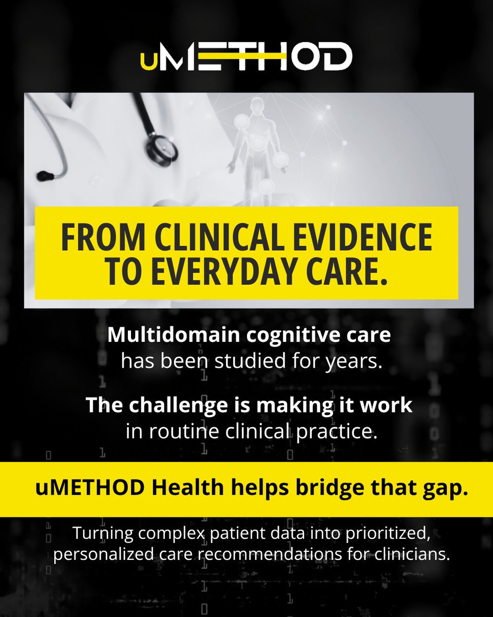 method_u's tweet photo. Multidomain cognitive care has a real-world challenge: implementation.

uMETHOD Health’s newly published study explores how clinical decision support can bring personalized cognitive care into routine practice.

Read the study: https://t.co/fh2AZtM5GM

#CognitiveHealth https://t.co/hW93tpwV9D