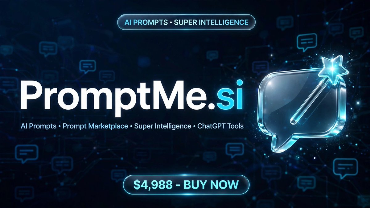 _Kolade_Dan's tweet photo. 🧠 https://t.co/OtaQZKe1Y1 - $4,988

PromptMe + Super Intelligence

.si = Super Intelligence = the https://t.co/ICoCsVqDOx

Perfect for:
→ AI prompt marketplace
→ Prompt engineering tools
→ ChatGPT wrapper / GPT store
→ AI automation agency

DM if you want it before someone builds it.

#SuperIntelligence #Prompts #AI #DomainForSale #ASI