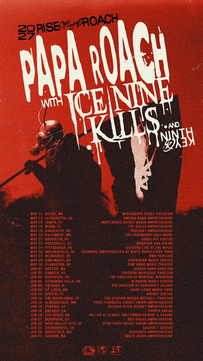 paparoach's tweet photo. 🪳 The global infestation continues in 2027 with @iceninekills and Ninth Key

Artist presale and Papa Roach VIP Packages go live tomorrow 12pm local.

SIgn up to receive presale code tomorrow.
https://t.co/fxtGXSVikO

🎬🎨 @MrOzShow https://t.co/RvAwdyf7O4