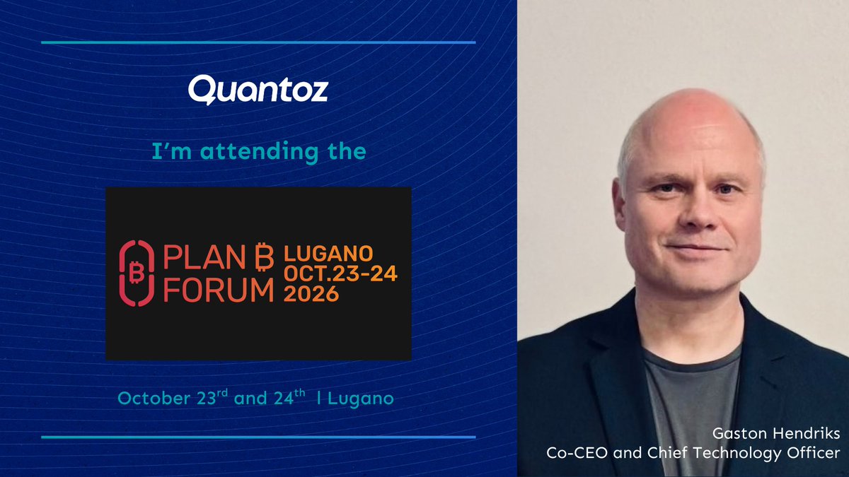 Quantoz's tweet photo. This week our co-CEO and CTO Gaston Hendriks heads to Lugano for the Plan ₿ Forum, on 23 and 24 October.

The two days bring together technologists, entrepreneurs and policymakers to talk about Bitcoin, the economics of money and where digital finance is going next. Those are conversations we like being part of, especially when they touch on how money moves in Europe and what that means for payments.

If you’re going to be in Lugano, catch up with Gaston for a short discussion.