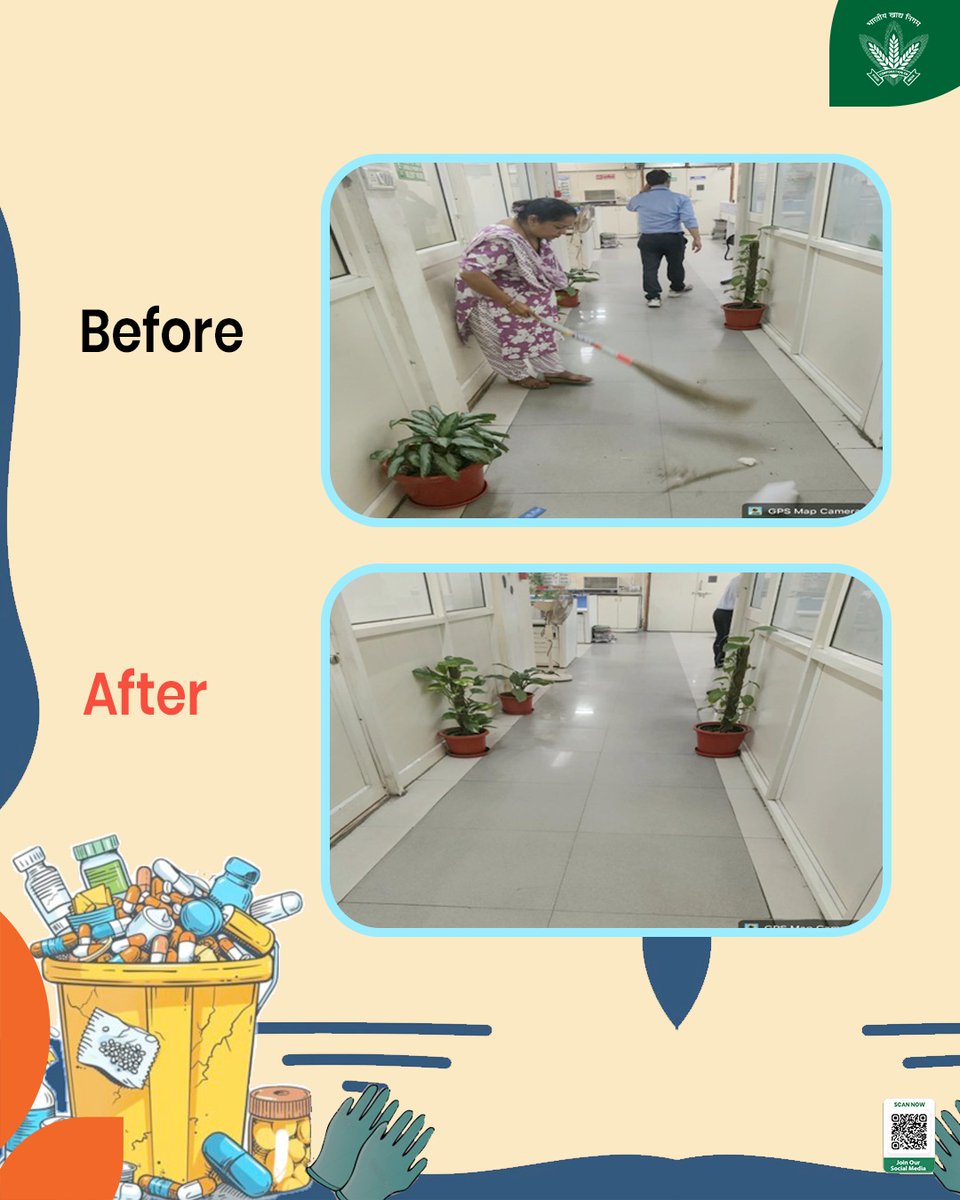 FCI_India's tweet photo. Hygiene Elevation in every corner! 🧹✨

This Special Campaign 6, FCI Headquarters is also focusing on internal rejuvenation — tidying lift foyers, main aisles, and flights of stairs with dedication!
A well-maintained interior creates a healthier, more vibrant workplace for every employee and visitor walking through our doors 🇮🇳🌾

@mygovindia @fooddeptgoi @JoshiPralhad
@Nimu_Bambhaniya @blvermaup @PIB_India
#SpecialCampaign6 #SCDPM6 #Swachhata #MinimisingPendency #GoodGovernance #SwachhBharat #FCI #FoodCorporationOfIndia