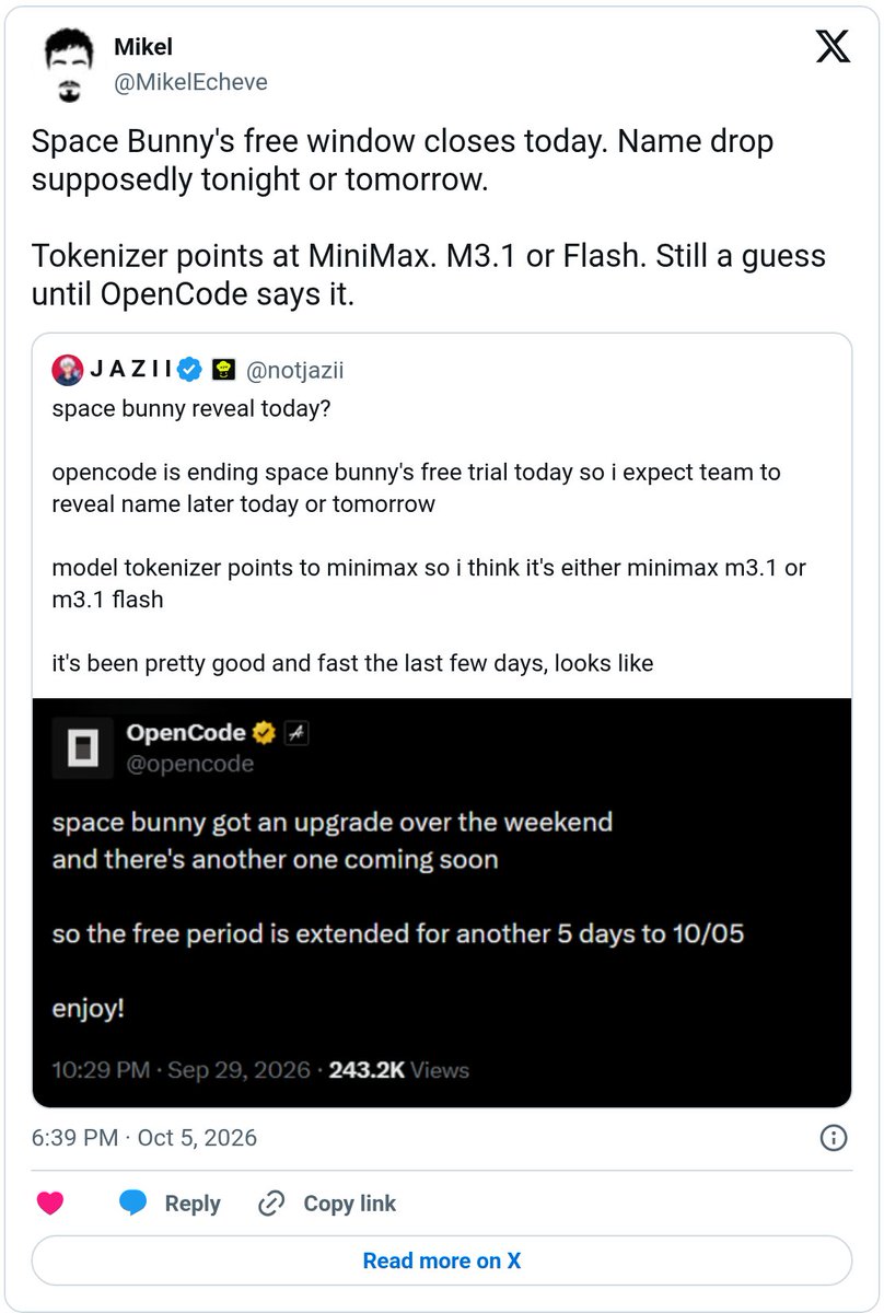 Image attached to a post by Mikel on X, Oct 19, 2026