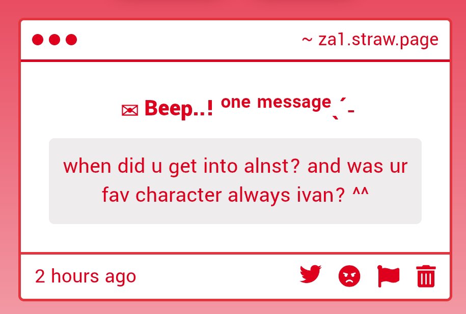 Chuuza11's tweet photo. 🍓

I got into ALNST early January 2024!! I saw an edit of it and I thought it was such a pretty interesting concept for a Web series and I'm glad I came across that edit hehe AND YESSS IVAN WAS ALWAYS MY FAVORITE! 🥹 THANK YOU FOR THE FUN QUESTION! DEAR

https://t.co/Doa0MyLpQR https://t.co/hvF8bxEm0M