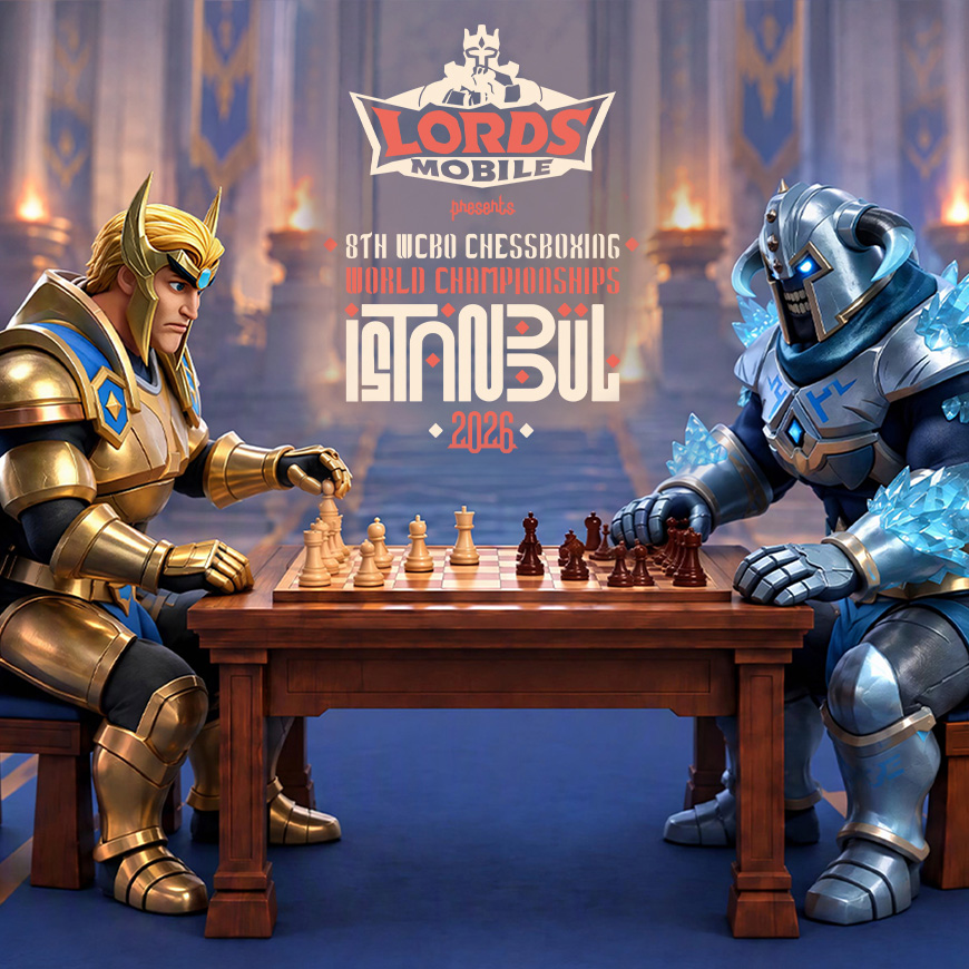 LordsMobile's tweet photo. The Lords Mobile x 8th WCBO Chessboxing World Championships event is here! Team up with your guildmates and give it your all in this Guild Fest to put your guild in the spotlight!

After the event ends, the top 4 guilds with the most points in this Guild Fest will be featured in the 79 kg final of the 8th WCBO Chessboxing World Championships! 

Event Duration: 10/19/2026, 00:00 - 10/25/2026, 23;59 (GMT-5)

Please check in-game News for more details. 

#lordsmobile