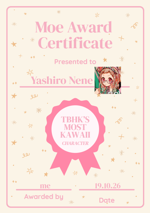 cinohww's tweet photo. i made this certificate cuz nene is so moe, she rightfully deserve it https://t.co/zSPZt51Ah3