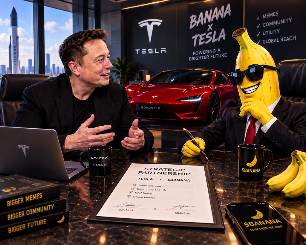 Ebestcrypt's tweet photo. Everyone is talking about Tesla’s new Roadster, but Banana has been here since 2017. 

New car, same OG. 

Some of you are just finding out about Banana in 2026 😂

Banana was never late. You just arrived early to the party. 

#BANANAMEME https://t.co/g8Ob5LJwb9