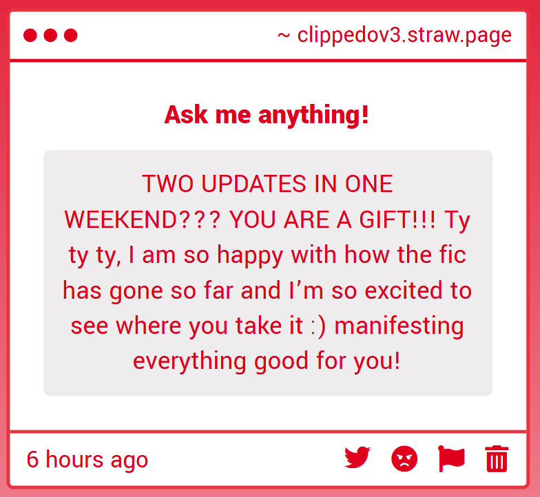 clippedov3's tweet photo. thank you thank you! I'm glad you're enjoying it, and I'm manifesting joy for you in return :3 <3 https://t.co/2CYOJMzJFM