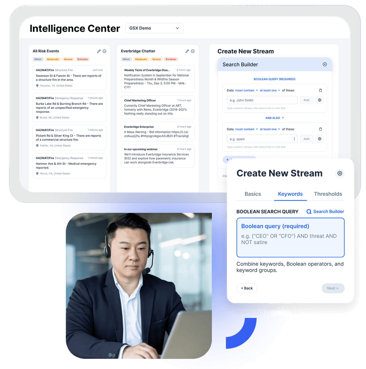Everbridge's tweet photo. Everbridge 360 AI Protective Intelligence combines open-source intelligence with AI-powered analysis.

Run immediate searches, create continuous Streams around customer-defined criteria, organize monitoring in Collections, and more.

Learn more: https://t.co/Yqv7upAdPq https://t.co/IFaYgyxJdw