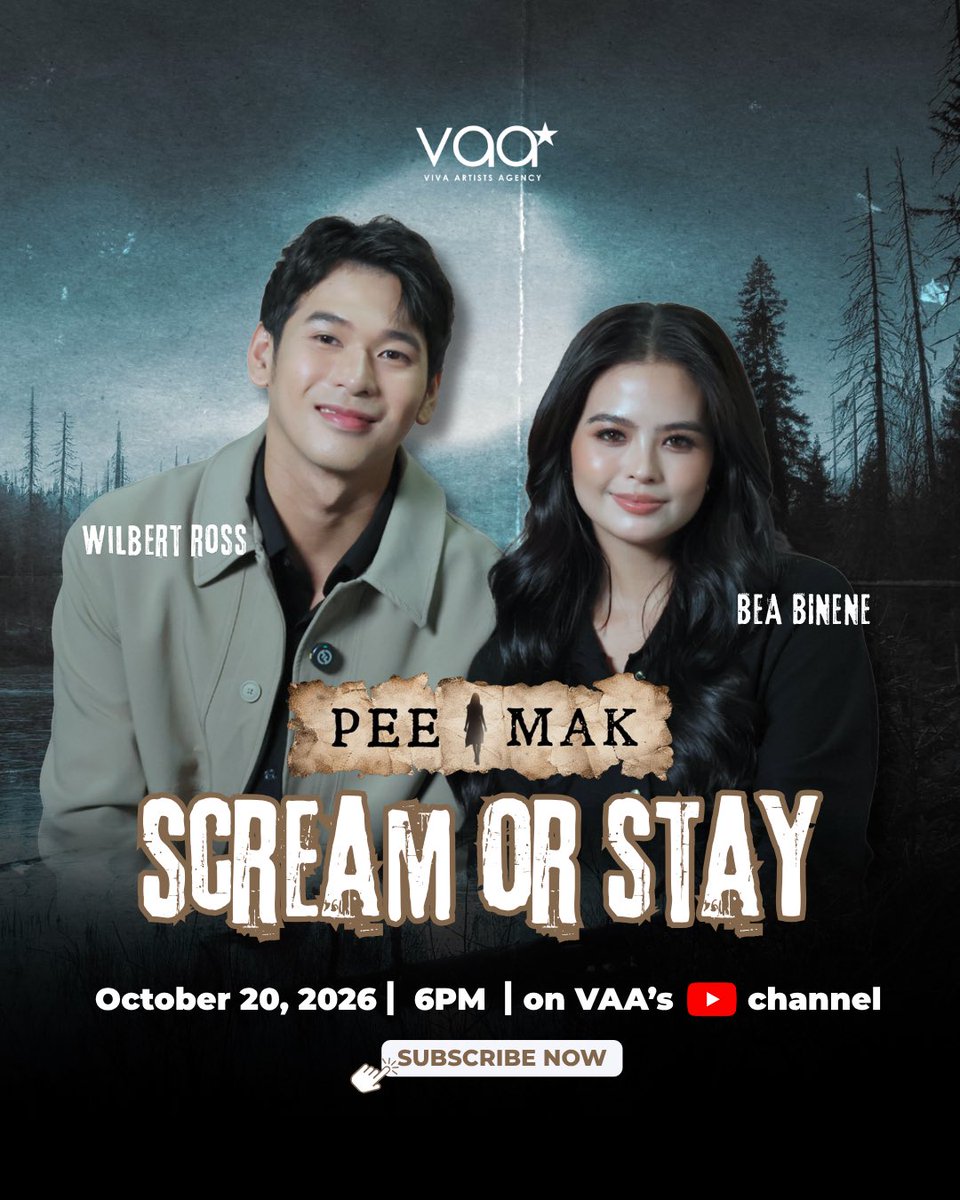VivaArtists_'s tweet photo. Watch out as #WilBea play a fun game of Scream or Stay! 👻🤭✨

Catch the premiere tomorrow at 6PM on VAA’s YouTube channel. Subscribe now! 🔔

#PeeMakPH now showing in cinemas!

#VAA #BeaBinene #WilbertRoss https://t.co/YibMY92UEv