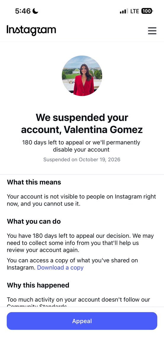 ValentinaForUSA's tweet photo. I just got SUSPENDED on @instagram @Meta 

-Over 670,000 followers
-Multiple children SAVED
-Millions of views.

@finkd why did you suspend my account? 

I stated the truth about Maria Corina Machado, her track record, & her living off from donors money, & now I can’t access my account. 

I will be filling a Federal Complaint in the courts.
@joel_kaplan @rmsherman @guyro