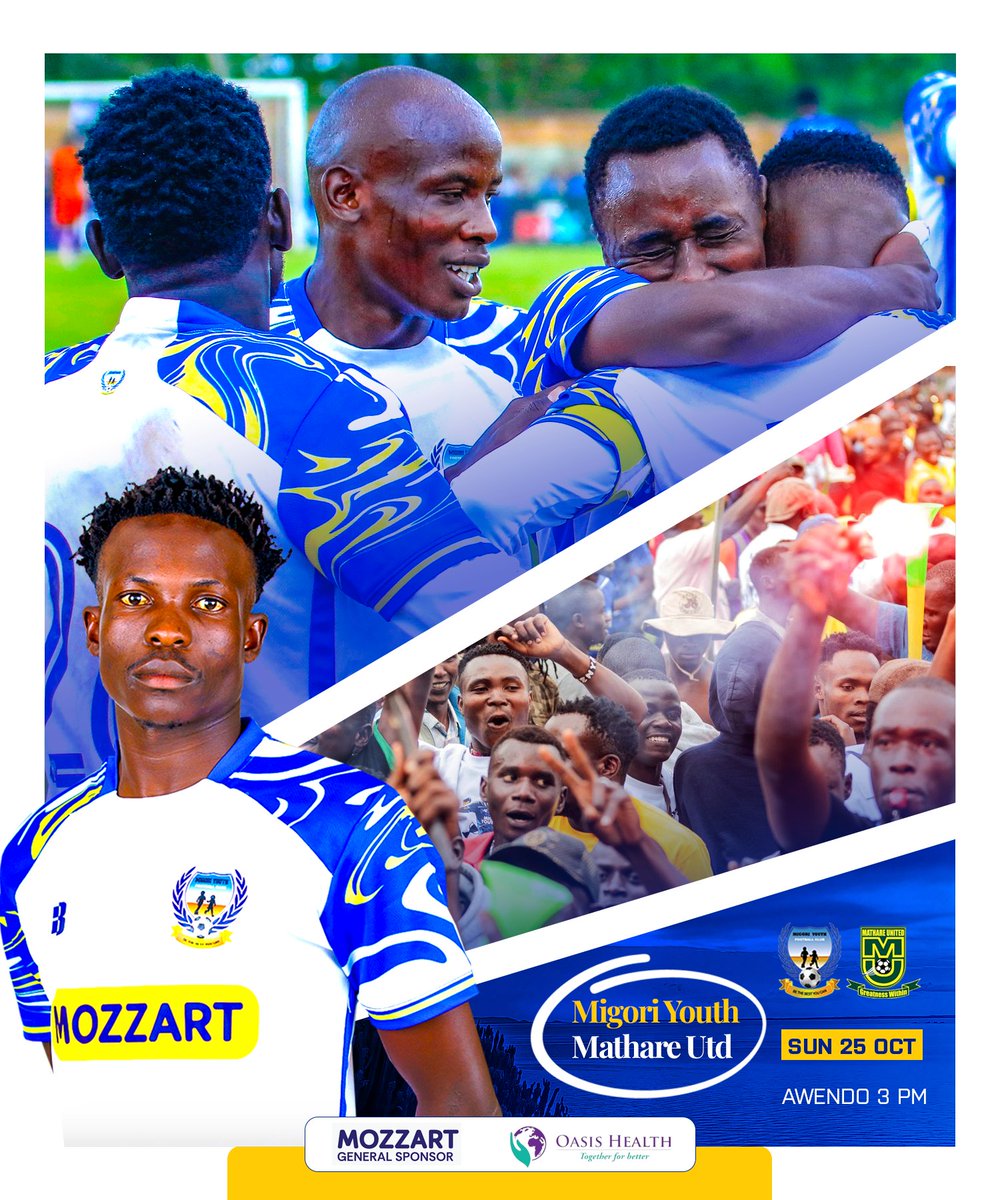 MigoriYouth's tweet photo. 🟡🔵 | WE ARE BACK! 🔥

This Sunday, we return to Awendo Green Stadium for our second match of the season, against Mathare United.

📅 Sunday, 25 October
⏰ 3:00 PM
📍 Awendo Green Stadium

🎟️ Regular: KSh 100
⭐ VIP: KSh 200
(Ticketing link will be up shortly on https://t.co/45lsigFDzY)

#WeAreMYTA #TwendeGame