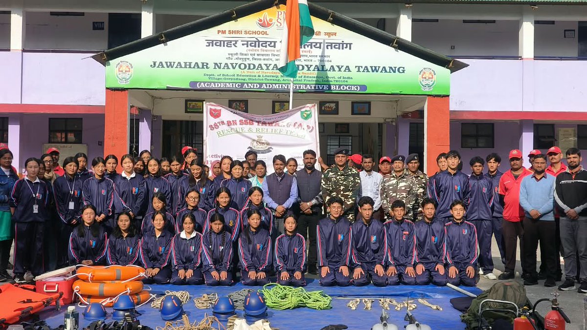 ncc_gp's tweet photo. NCC Cadets Training For Disaster Management
A campaign on Disaster Management and the rescue measures was demonstrated in JNV, Tawang campus by SSB, where NCC cadets of 2 Arunachal Pradesh Bn NCC &  students of the school actively participated and learnted new skills and techniques of rescuing themselves as well as their fellow mates during  natural calamities such as Earthquake and landslides. Various equipments of safety and rescue were demostrated and NCC cadets  & students were given a hands on learning experience.@nccner @HQ_DG_NCC