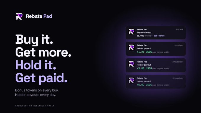 Fridxz_'s tweet photo. @RebateLaunch 
What caught my attention about Rebate Pad is the reward mechanism.

Buyers get a 3% bonus in extra tokens, while holders can receive USDG payouts multiple times a day without staking or manual claims. @starlisting #starlisting https://t.co/lBrHqCK6NE