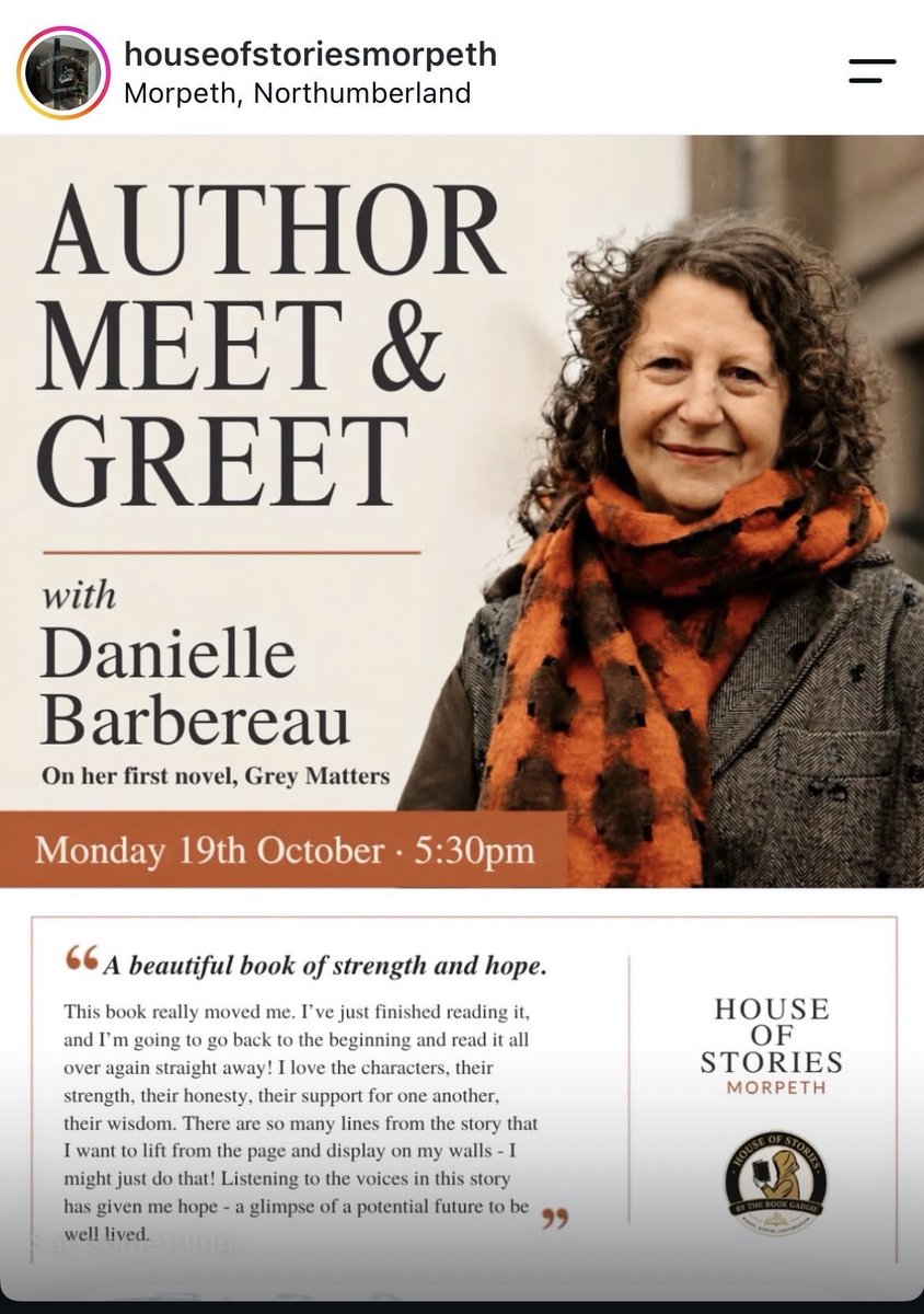 CoachingDB's tweet photo. Delighted to give an author talk about Grey Matters, at House of Stories,’ the new indie bookshop in Morpeth. #WritingCommunity https://t.co/aRZnyr9fX9