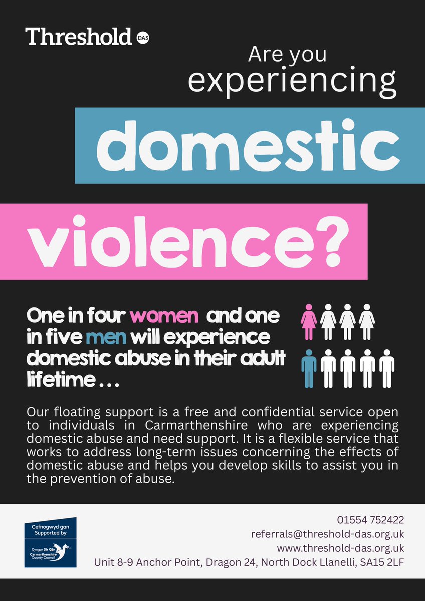 ThresholdDAS's tweet photo. Are you experiencing domestic abuse and need support?

Our experienced team at Threshold DAS provides a free, confidential service for individuals in Carmarthenshire who are experiencing domestic abuse. https://t.co/GV4HFmLKeJ