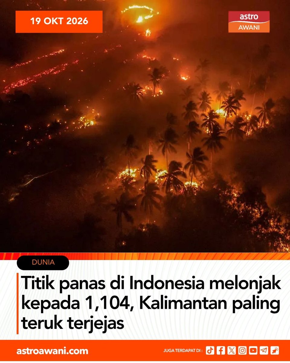 Ozzy35563459's tweet photo. Titik panas kebakaran di Indonesia melonjak kepada 1,104, memburukkan jerebu dan kualiti udara, terutama di Kalimantan.

#Indonesia #Jerebu #KebakaranHutan https://t.co/DvtzRB7pEJ