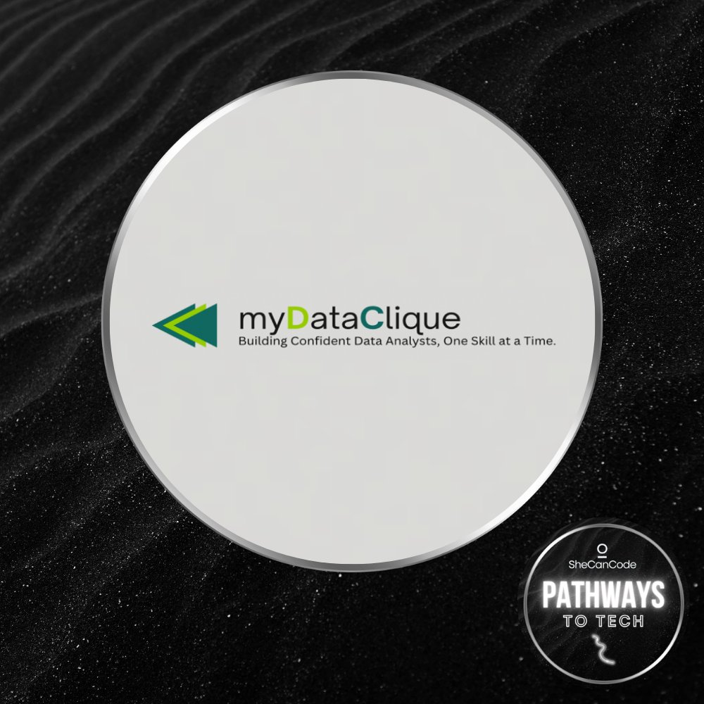 SheCanCodeHQ's tweet photo. Our next shortlisted organisation is...myDataClique! π
myDataClique is a data community dedicated to helping beginners and aspiring data analysts grow into confident, independent professionals.Β
Help them win β vote today! π https://t.co/Ld1zJYYyiS
#PathwaysToTech https://t.co/bE6i3Jqbae
