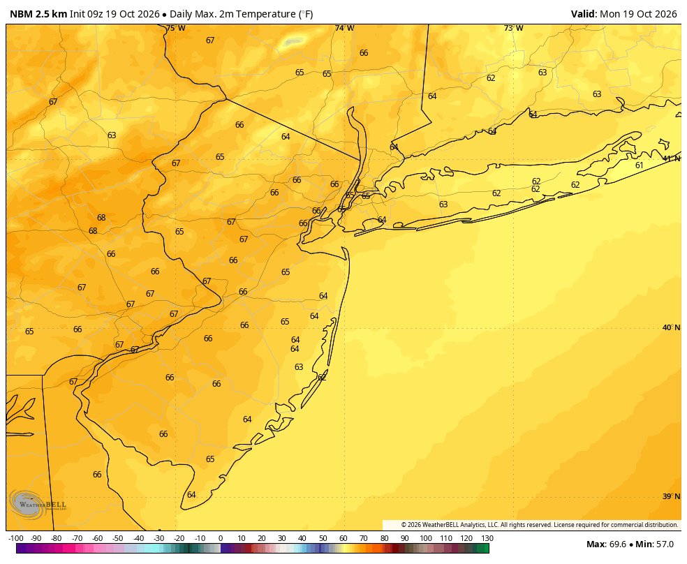 mpierre19's tweet photo. Happy Monday, NYC metro! Today will be a beautiful Fall day. We’ll have mostly sunny skies, low humidity and a light northeasterly breeze. After a chilly start, it will be warmer with high temps reaching the mid 60s this afternoon. Go outside! https://t.co/2V0HKRkSHn