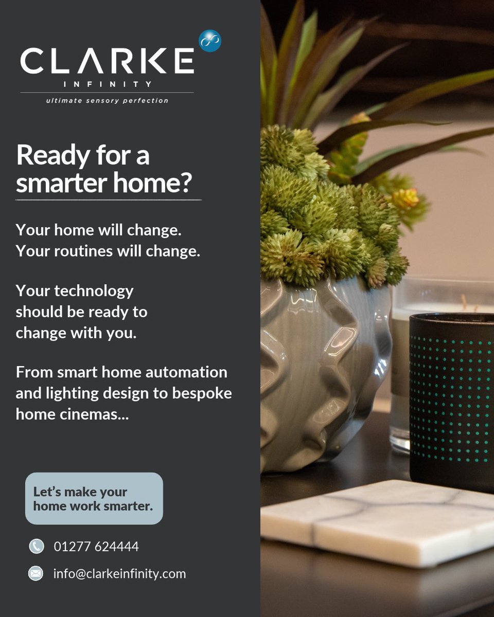 ClarkeInfinity's tweet photo. Ready to make your home work smarter? Get in touch.

📞 01277 624444
📧 info@clarkeinfinity.com

#ClarkeInfinity #SmartHome #HomeAutomation #HomeTechnology https://t.co/Ybgp4zLKaW