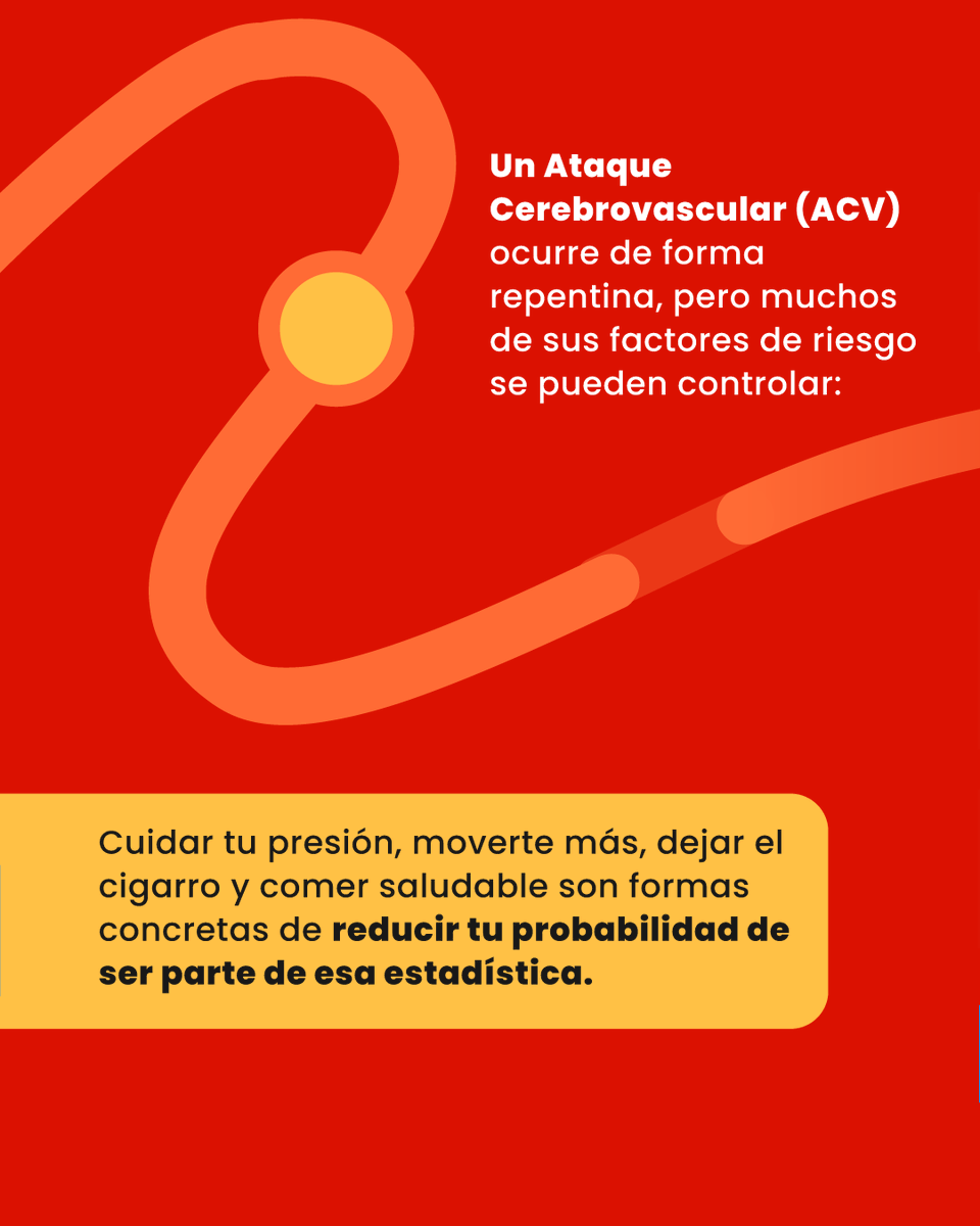 ACEVE_Chile's tweet photo. ¿Sabías que el riesgo de sufrir un #ACV a lo largo de la vida ha aumentado un 50 % en los últimos 20 años? Por eso, la prevención es importante: controla tu presión, muévete, come sano y no fumes.
Aprende cómo cuidarte, a cómo reconocerlo, ¡y comparte!
#PonteLaCamisetaACV https://t.co/orYeyYNcBY