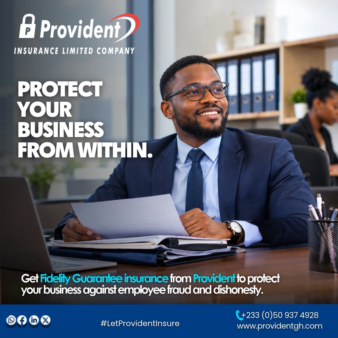 Provident_Insur's tweet photo. Trust is essential to every successful business. With Providentโs Fidelity Guarantee Insurance, protect your business against covered losses resulting from employee dishonesty or fraud.
๐ 050 937 4928
๐ https://t.co/dVtN37Nysq
#ProvidentInsurance
#FidelityGuarantee
#BusinessProtection
#YoureCovered
#LetProvidentInsure
#Businessgrowth
#employeefraud
#bestinsurancecompanyinghana
#Insuranceforbusiness
#businessinsurance
