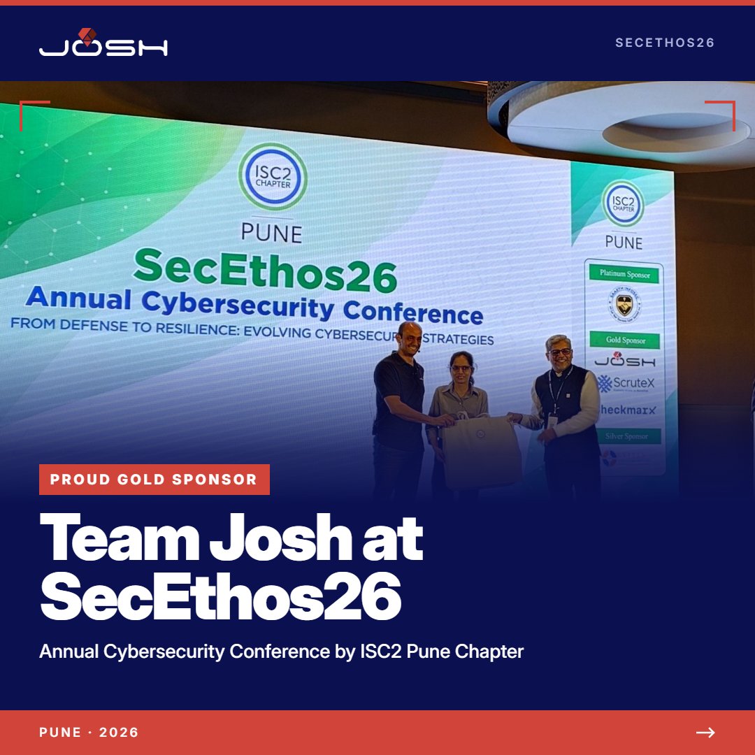 joshsoftware's tweet photo. Team Josh at SecEthos26.

We were proud to be the Gold Sponsor of SecEthos26, the annual cybersecurity conference by the ISC2 Pune Chapter. This year’s theme was From Defense to Resilience: Evolving Cybersecurity Strategies.

Our Co-founder, Gautam Rege, spoke on Securing India’s Payment Infrastructure, exploring emerging threats such as AI-driven fraud, supply-chain vulnerabilities, and disinformation, along with strategies to strengthen the security and trust of India’s digital payment ecosystem.

Ankita Advitot followed with a live demo of an application we built to tackle a growing problem: deepfakes in Video KYC. 

The application:

🔹 Analyses Video KYC sessions for deepfakes and manipulated identities
🔹 Generates a report flagging suspicious sessions, with evidence to support further review
🔹 Automates key verification checks, making them faster, more consistent, and cost-effective

Combining automated fraud detection with a standard verification process makes Video KYC more secure, efficient, and reliable.

At the Josh booth, our team met industry leaders and discussed how we build secure, scalable technology for fintech.

Thank you to the ISC2 Pune Chapter for hosting a great event, and to everyone who stopped by.

#SecEthos26 #ISC2 #ISC2Pune #Cybersecurity #Fintech #VideoKYC