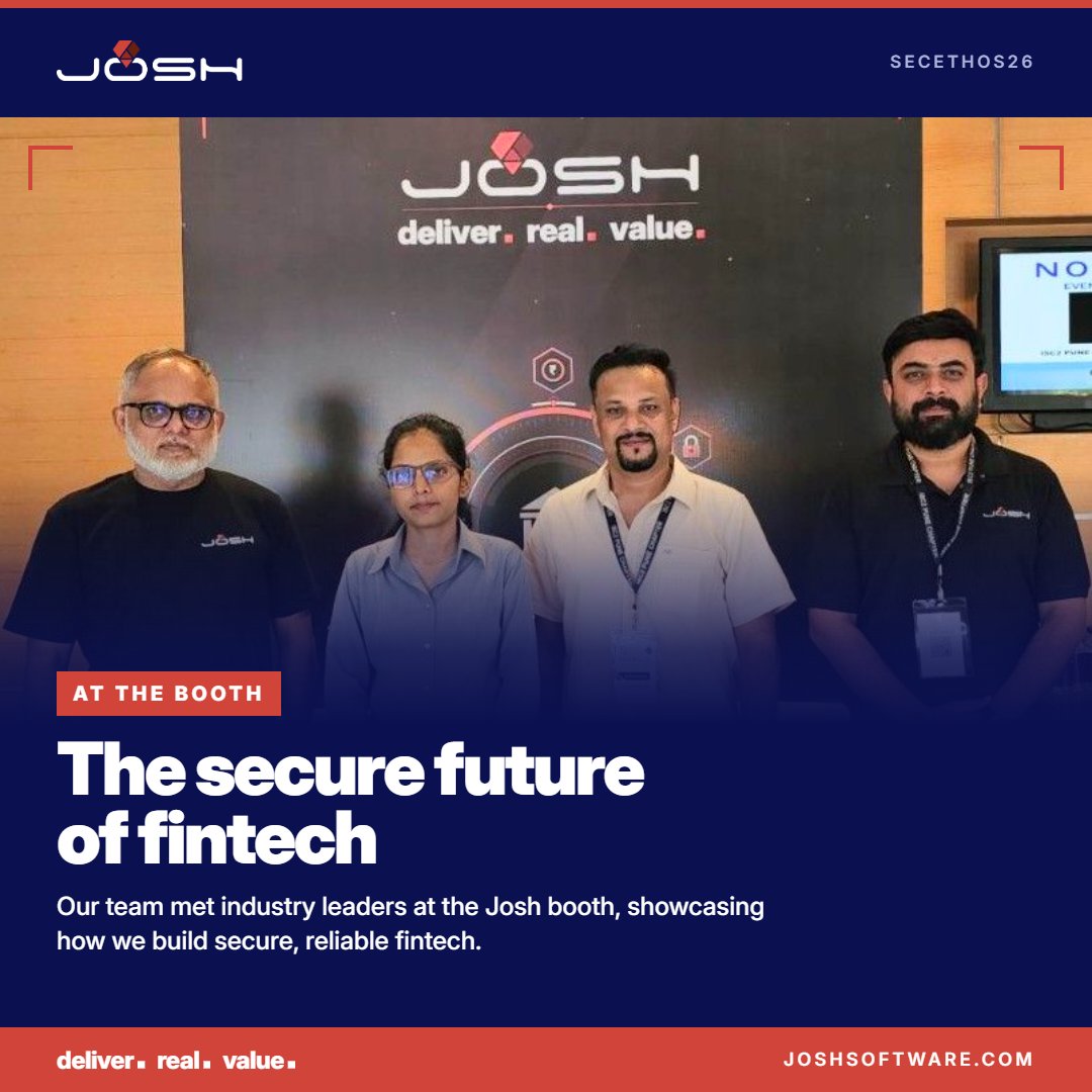 joshsoftware's tweet photo. Team Josh at SecEthos26.

We were proud to be the Gold Sponsor of SecEthos26, the annual cybersecurity conference by the ISC2 Pune Chapter. This year’s theme was From Defense to Resilience: Evolving Cybersecurity Strategies.

Our Co-founder, Gautam Rege, spoke on Securing India’s Payment Infrastructure, exploring emerging threats such as AI-driven fraud, supply-chain vulnerabilities, and disinformation, along with strategies to strengthen the security and trust of India’s digital payment ecosystem.

Ankita Advitot followed with a live demo of an application we built to tackle a growing problem: deepfakes in Video KYC. 

The application:

🔹 Analyses Video KYC sessions for deepfakes and manipulated identities
🔹 Generates a report flagging suspicious sessions, with evidence to support further review
🔹 Automates key verification checks, making them faster, more consistent, and cost-effective

Combining automated fraud detection with a standard verification process makes Video KYC more secure, efficient, and reliable.

At the Josh booth, our team met industry leaders and discussed how we build secure, scalable technology for fintech.

Thank you to the ISC2 Pune Chapter for hosting a great event, and to everyone who stopped by.

#SecEthos26 #ISC2 #ISC2Pune #Cybersecurity #Fintech #VideoKYC