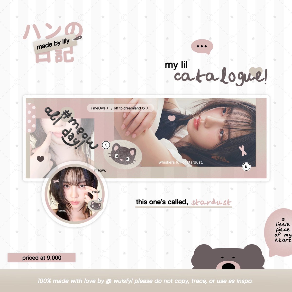 wuisfy's tweet photo. help repost? timaaci.

halo, aku punya layout ready stock Karina, Ningning, Winter, Giselle yang bisa kamu jemput sekarang. get ava png only dan free retext nick. yang mau jajan bisa langsung dm aku ya, timaaci 💗

#zonauang https://t.co/VS3CelsAR1