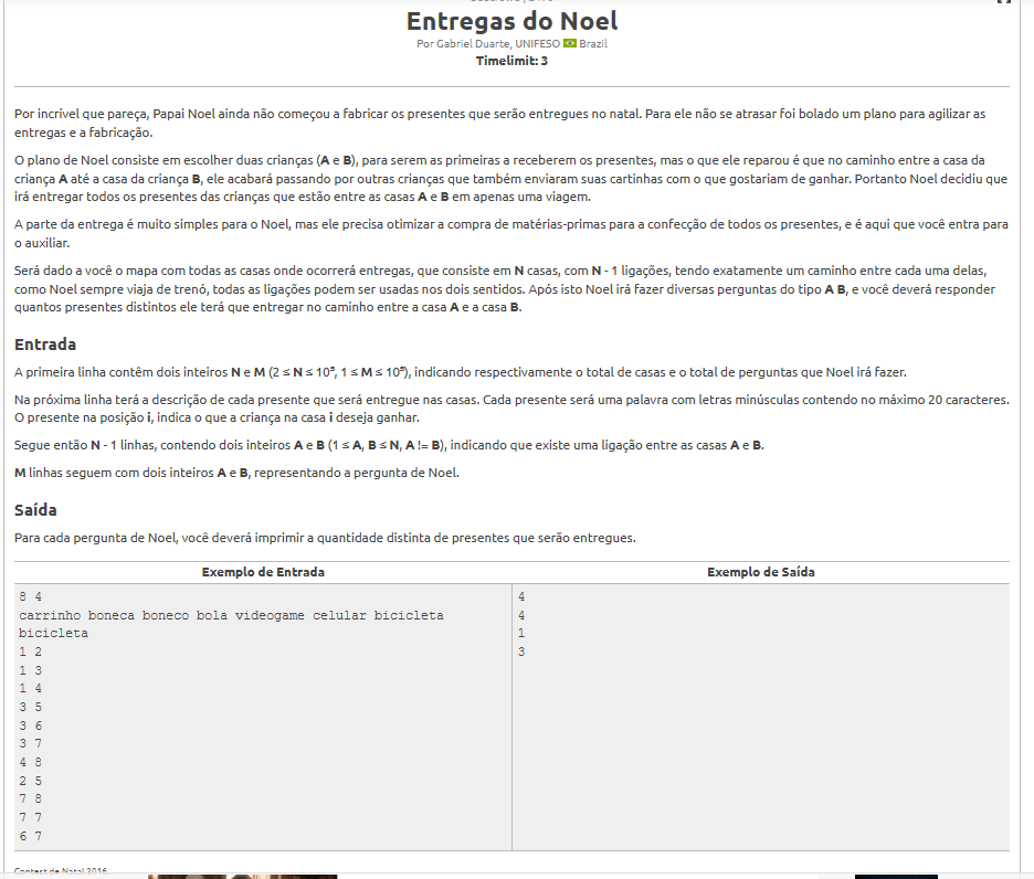 ThiagoFBastos's tweet photo. Hoje tenho um desafio para você
O problema 2476 - Entregas do Noel no Beecrowd

Como você resolveria?

Minha dica é: use o algoritmo de MO

A solução e o código serão liberados em breve!

#programacao #competitiveprogramming https://t.co/ISRyXDMWBC
