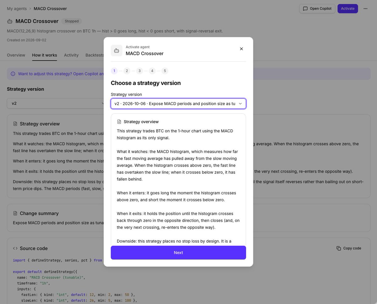 TradeyAI's tweet photo. Your first #AI #trading #strategy doesn't have to be your final one. 🧠

#TradeyAI saves strategy versions so you can backtest, compare, improve, and choose which version to activate.

Build → Test → Evolve. 📈

Try it now 👇

https://t.co/nBw75QhdnA https://t.co/nb4PQTuL5A