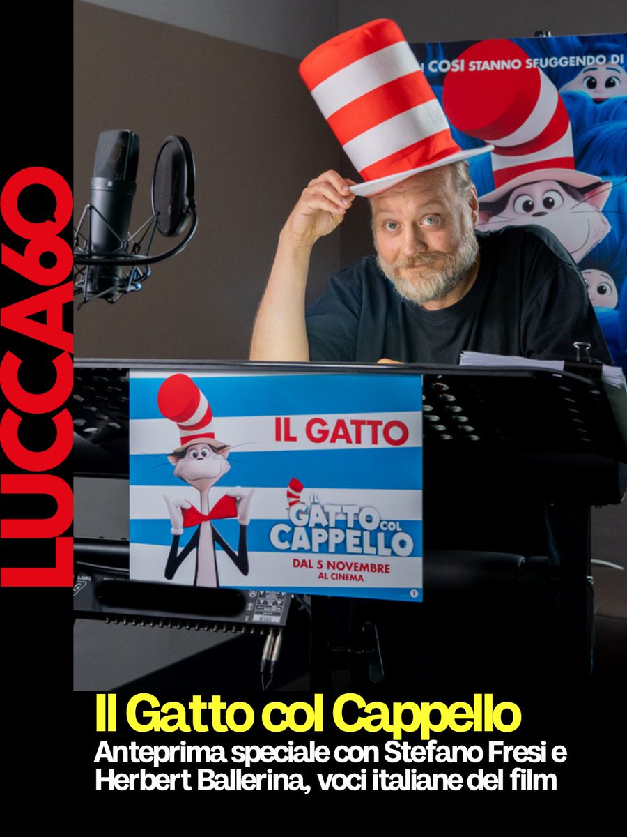 LuccaCandG's tweet photo. “Il Gatto col Cappello” in anteprima a #Lucca60 con la presenza delle voci italiane Stefano Fresi e Herbert Ballerina. Il Loggiato Pretorio ospiterà uno spazio dedicato al film, che arriverà in tutti i cinema dal 5 novembre.
📅 Sabato 31 ottobre
🕖 Ore 14:00
📍 Cinema Astra https://t.co/hQErsDZR2T