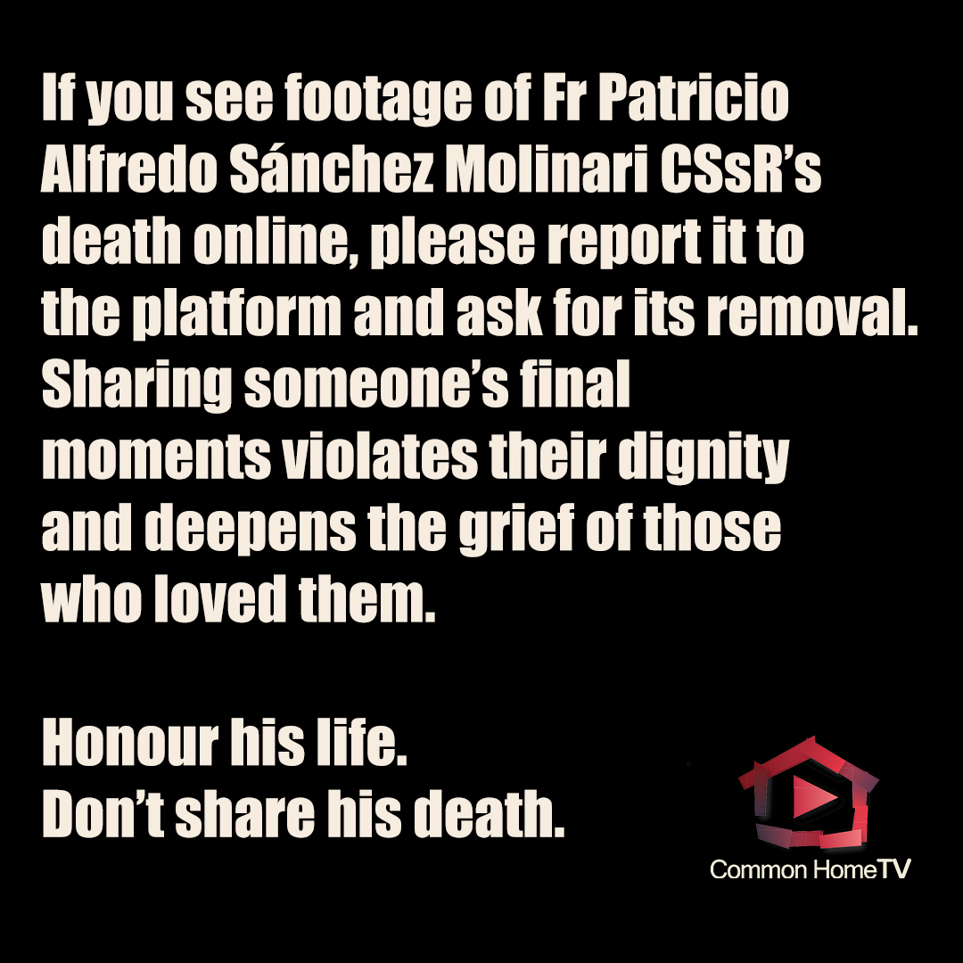 CommonHome_tv's tweet photo. Fr Patricio Alfredo Sánchez Molinari CSsR, parish priest in Guayaquil, Ecuador, died on Saturday while celebrating Mass when a crucifix fell from behind the altar.

The Mass was livestreamed. If you see the footage, consider reporting it.

Honour his life. Don’t share his death. https://t.co/pe6iKjQdbC