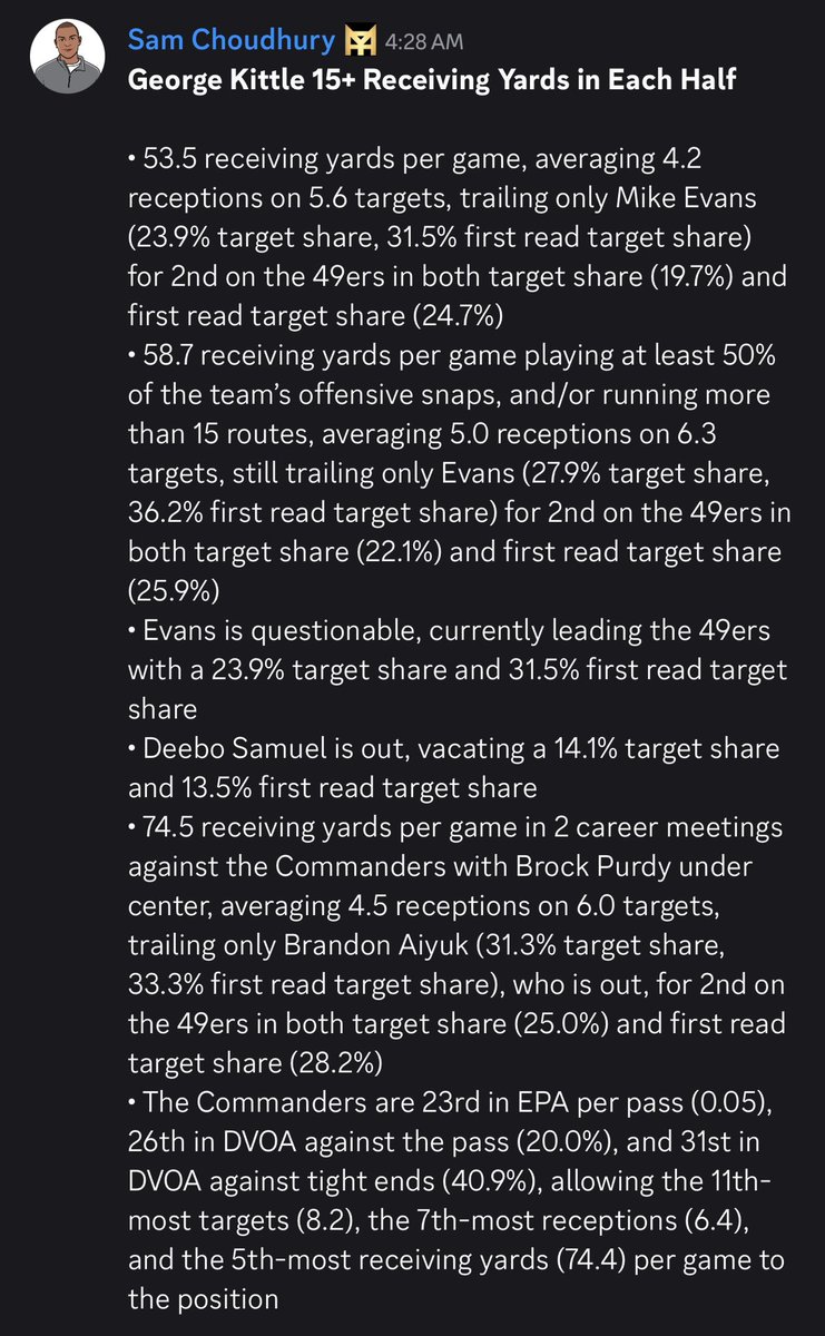 SC_FFB's tweet photo. Sam’s Club Collab with @AltLineDemon 🤝

George Kittle 15+ Receiving Yards in Each Half (-130, DraftKings)

30% off all our plays with promo code NFL 👇
🔗 https://t.co/DtoRydlKqz https://t.co/lGVsxzIi2b