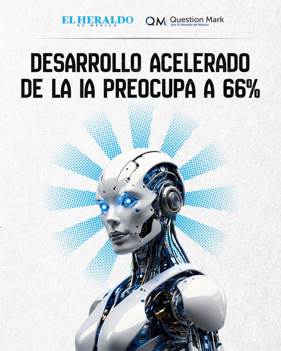 QuestionMarkmx's tweet photo. ¿Cuáles son los riesgos que conlleva el desarrollo acelerado de la IA? De acuerdo con una encuesta de Question Mark por El Heraldo de México, la mayoría de las personas cree que sus datos personales están en riesgo y que la tecnología puede usarse para cometer fraude... https://t.co/2bqlwuQKAC
