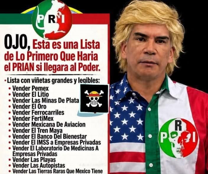 ImeldaCruzLope1's tweet photo. El @PRI_Nacional y  @AccionNacional  dicen que #La4T está destruyendo el país, es para ocultar lo logrado y si llegaran a gobernar otra vez se lo adueñen todo.
#CeroVotosAPartidosParasitos Muera el PRIANMC 
#Elecciones2027 #Mexico https://t.co/E2Ip55PO3W