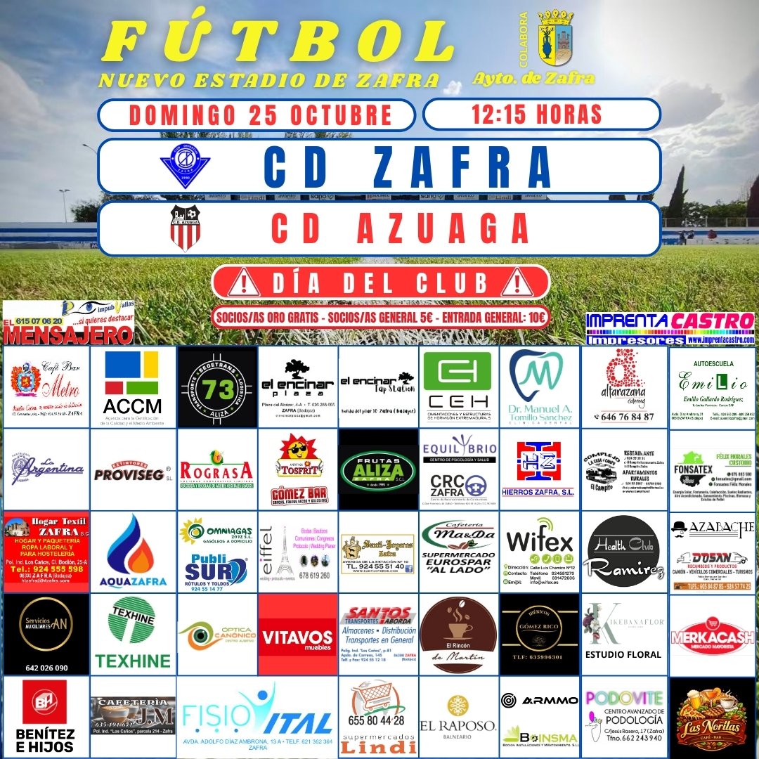 CDZafra's tweet photo. 🔊 HORARIO J7
🆚 CD Azuaga
🗓️ Domingo 25
🕒 12:15h
🚨 DÍA DEL CLUB 🚨
⚠️ QUEDAN SUPRIMIDOS PASES DE FAVOR ⚠️ https://t.co/JBRu4ZtWMP