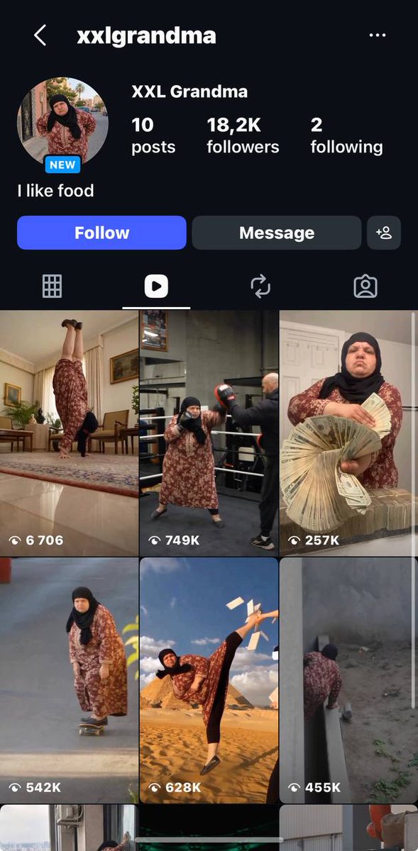AI_Synapze's tweet photo. SOMEONE TURNED GRANDMA INTO A F*CKING ACTION HERO

18.1K followers. 10 posts on the profile. over 2.6 MILLION views across six visible clips.

meet XXL Grandma
→ boxing: 742K views
→ martial arts: 626K 
→ skateboarding: 541K 
→ parkour: 454K
same floral dress. same black scarf. the expression of someone who’s deeply disappointed in everyone.

every new challenge gives the creator another episode.
here’s how I’d test your own version ↓

1 → CREATE THE CHARACTER

use ChatGPT to build an original look. save a facial close-up and full-body references from different angles.

2 → PREPARE THE MOVEMENT

record or license a short performance. start with one person, clearly visible, doing one simple action.

3 → BRING THEM TOGETHER

test Higgsfield Genjutsu with your footage and character references. check whether the face and outfit hold up through the movement.

then keep the character and change the challenge.

give viewers a choice: boxing next, or skateboarding.

their winning choice becomes the next episode.

once you have a portfolio, pitch a brand a specific challenge featuring its product a fitness app sponsoring her next workout, for example.

one recognisable grandma. a growing list of things she absolutely shouldn’t be able to do.