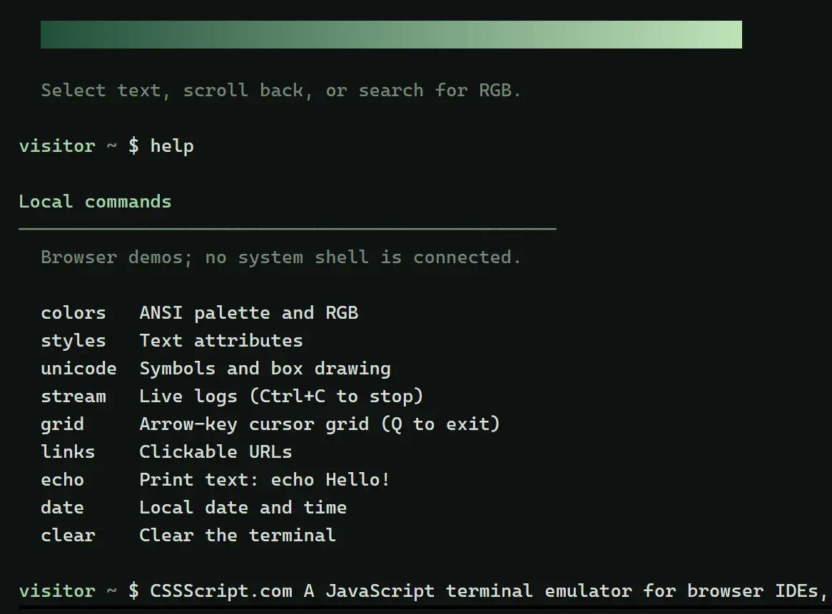 jqueryscript's tweet photo. Building a browser IDE or SSH console? xterm.js handles ANSI output, Vim/tmux, Unicode, and mouse input. 

A PTY handles shell commands. Setup + complete API: https://t.co/Zko39ax2E1 https://t.co/xyd1Hj8Ig9